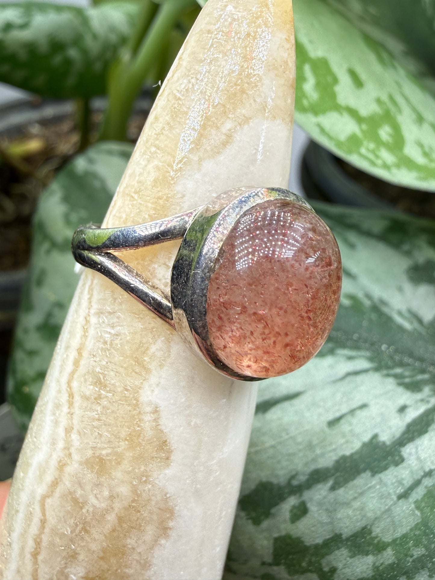Red Tanzurine® Cabochon Split Shank Ring- Sz. 7 Sterling Silver