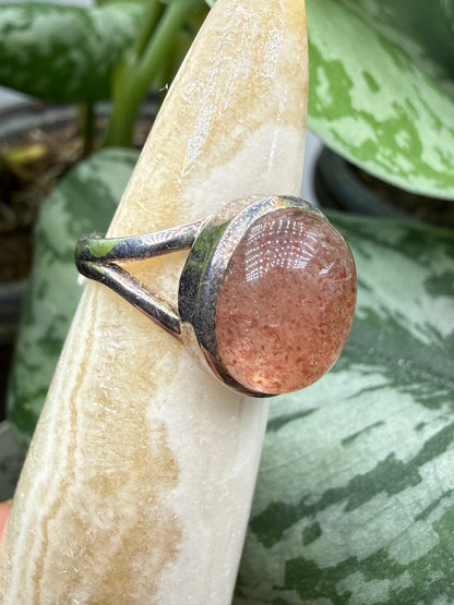 Red Tanzurine® Cabochon Split Shank Ring- Sz. 7 Sterling Silver