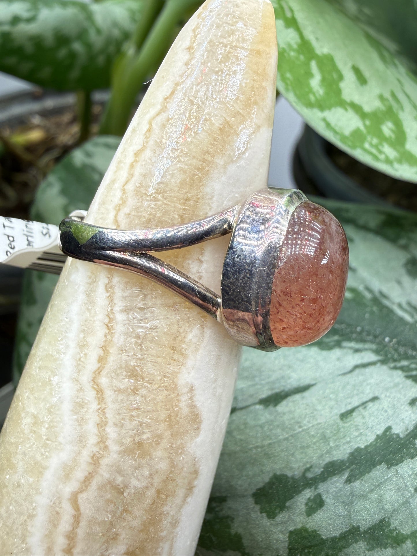 Red Tanzurine® Cabochon Split Shank Ring- Sz. 7 Sterling Silver