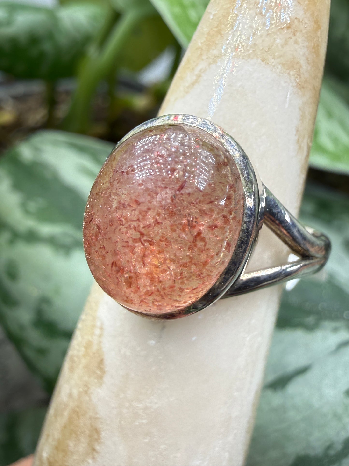 Red Tanzurine® Cabochon Split Shank Ring- Sz. 7 Sterling Silver