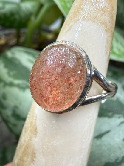 Red Tanzurine® Cabochon Split Shank Ring- Sz. 7 Sterling Silver