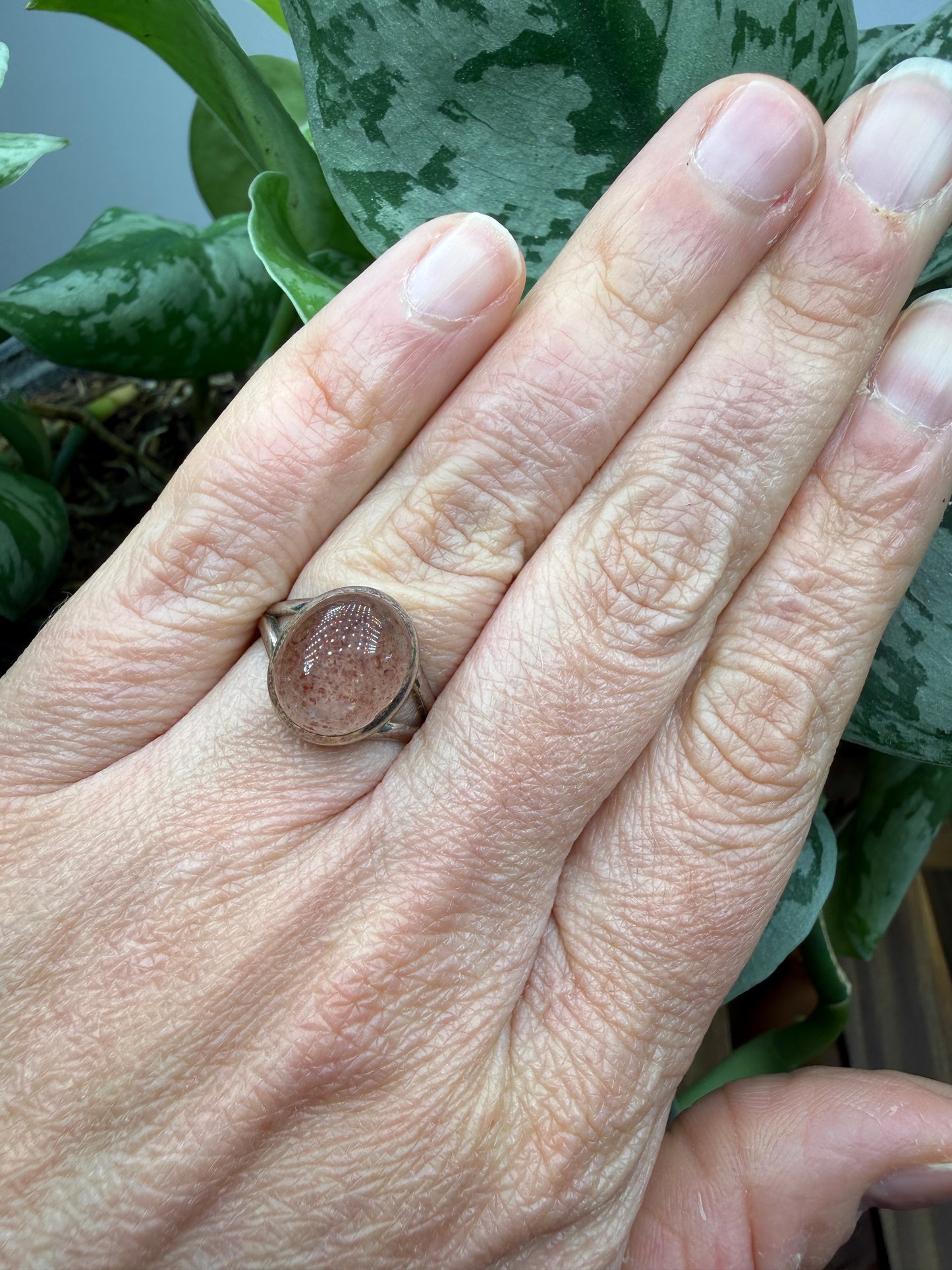 Red Tanzurine® Cabochon Split Shank Ring- Sz. 7 Sterling Silver