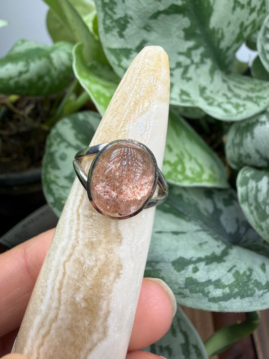 Red Tanzurine® Cabochon Split Shank Ring- Sz. 8 Sterling Silver