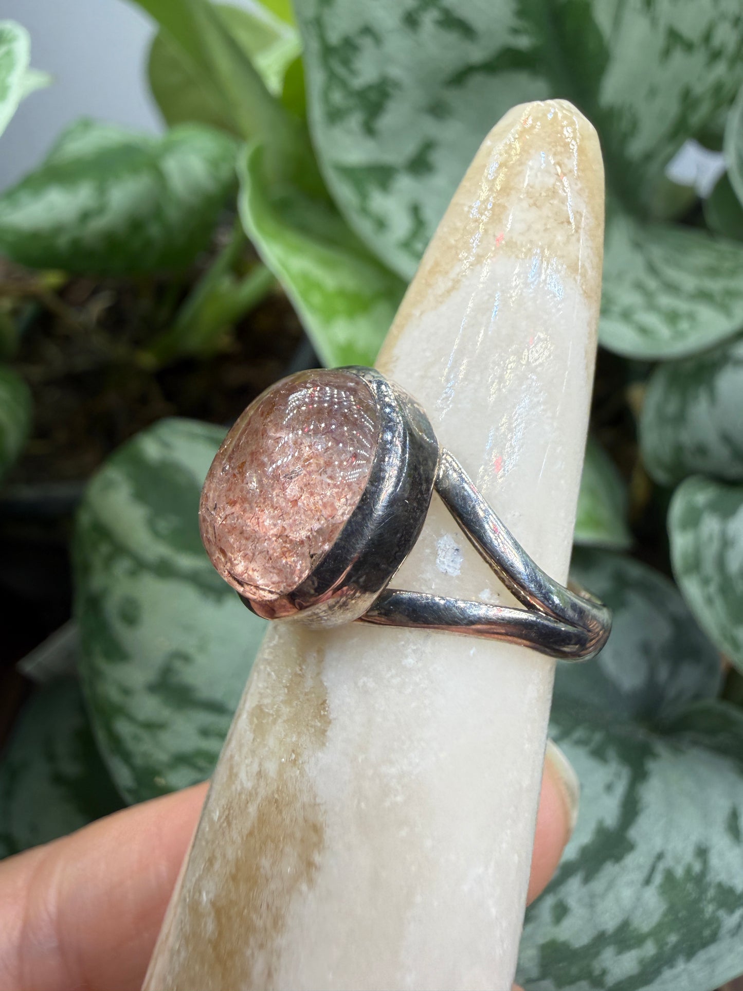 Red Tanzurine® Cabochon Split Shank Ring- Sz. 8 Sterling Silver