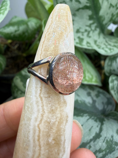Red Tanzurine® Cabochon Split Shank Ring- Sz. 8 Sterling Silver