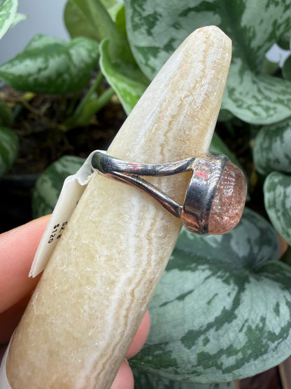Red Tanzurine® Cabochon Split Shank Ring- Sz. 8 Sterling Silver