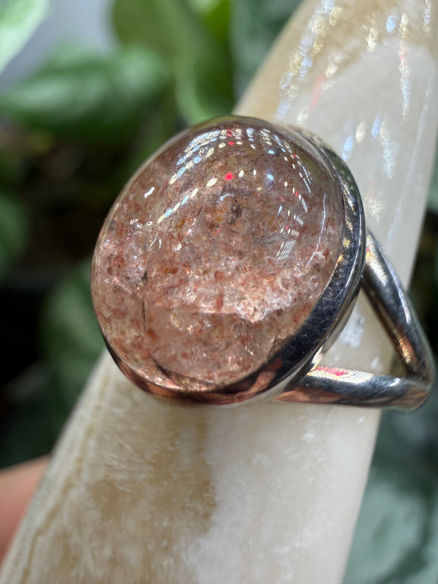 Red Tanzurine® Cabochon Split Shank Ring- Sz. 8 Sterling Silver