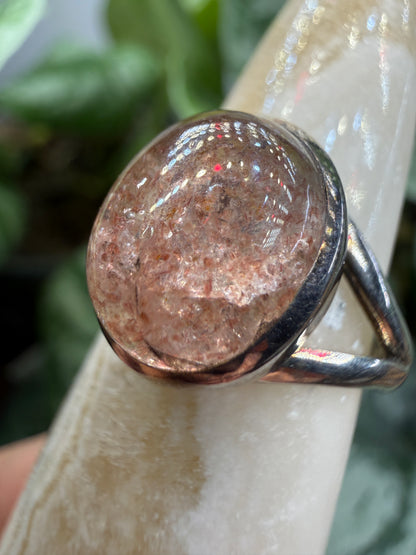 Red Tanzurine® Cabochon Split Shank Ring- Sz. 8 Sterling Silver
