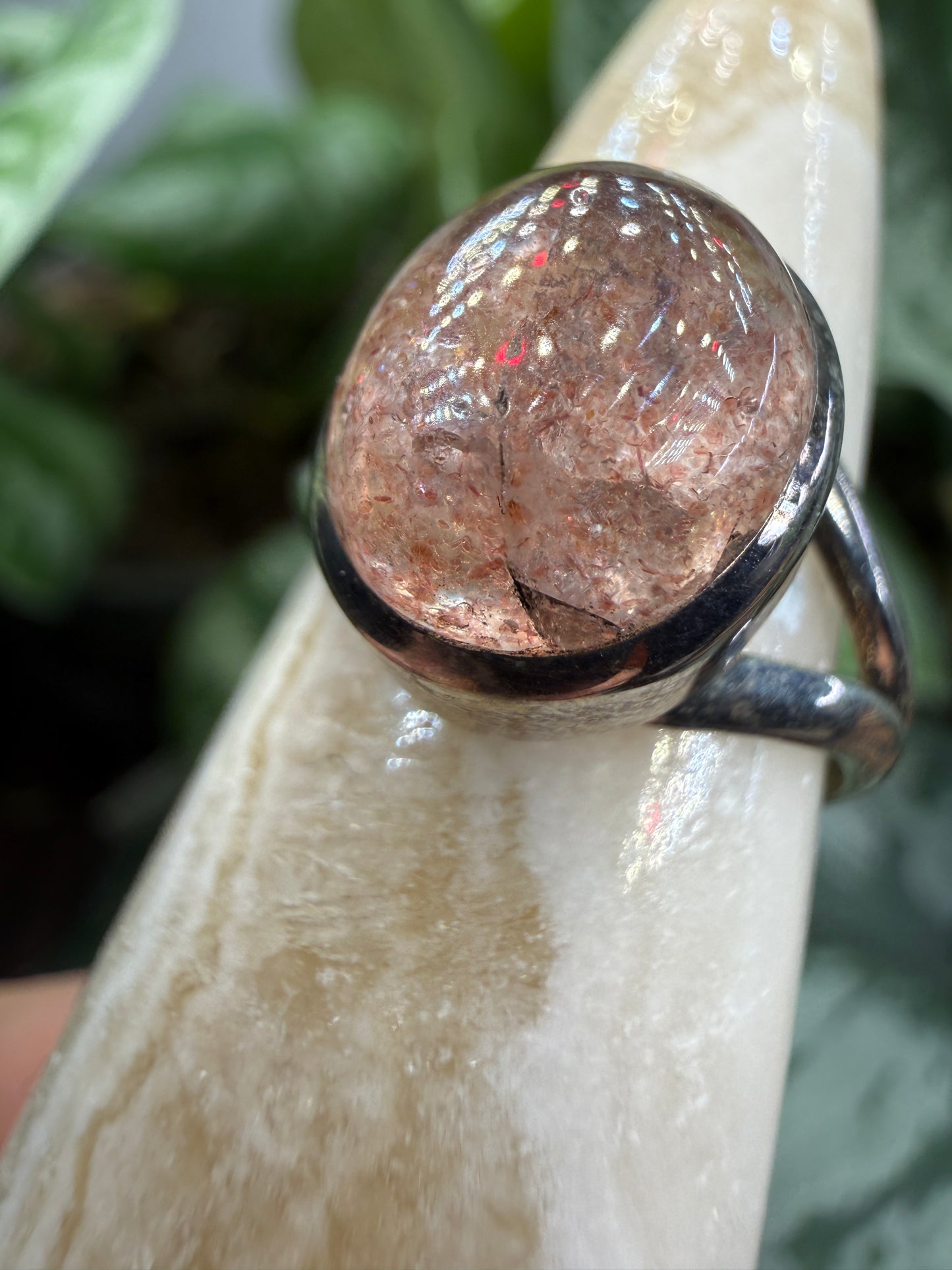 Red Tanzurine® Cabochon Split Shank Ring- Sz. 8 Sterling Silver