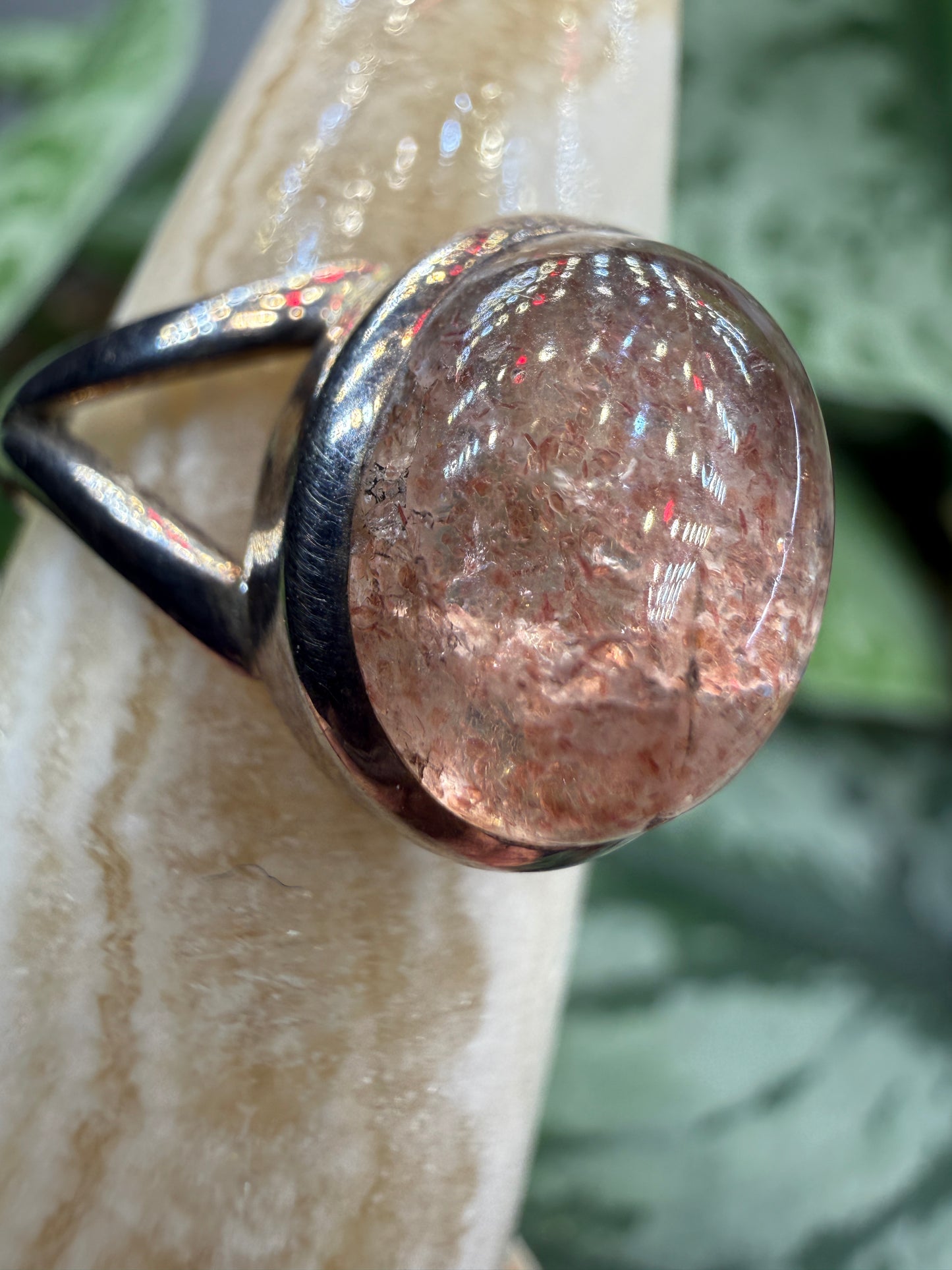 Red Tanzurine® Cabochon Split Shank Ring- Sz. 8 Sterling Silver