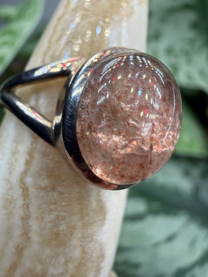 Red Tanzurine® Cabochon Split Shank Ring- Sz. 8 Sterling Silver