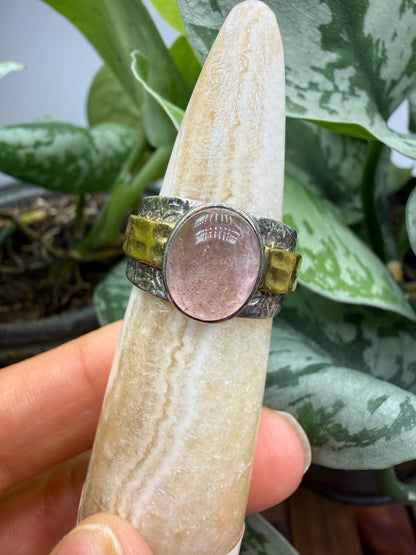 Red Tanzurine® Cabochon Brass Overlay Ring- Sz. 9 Sterling Silver & Brass