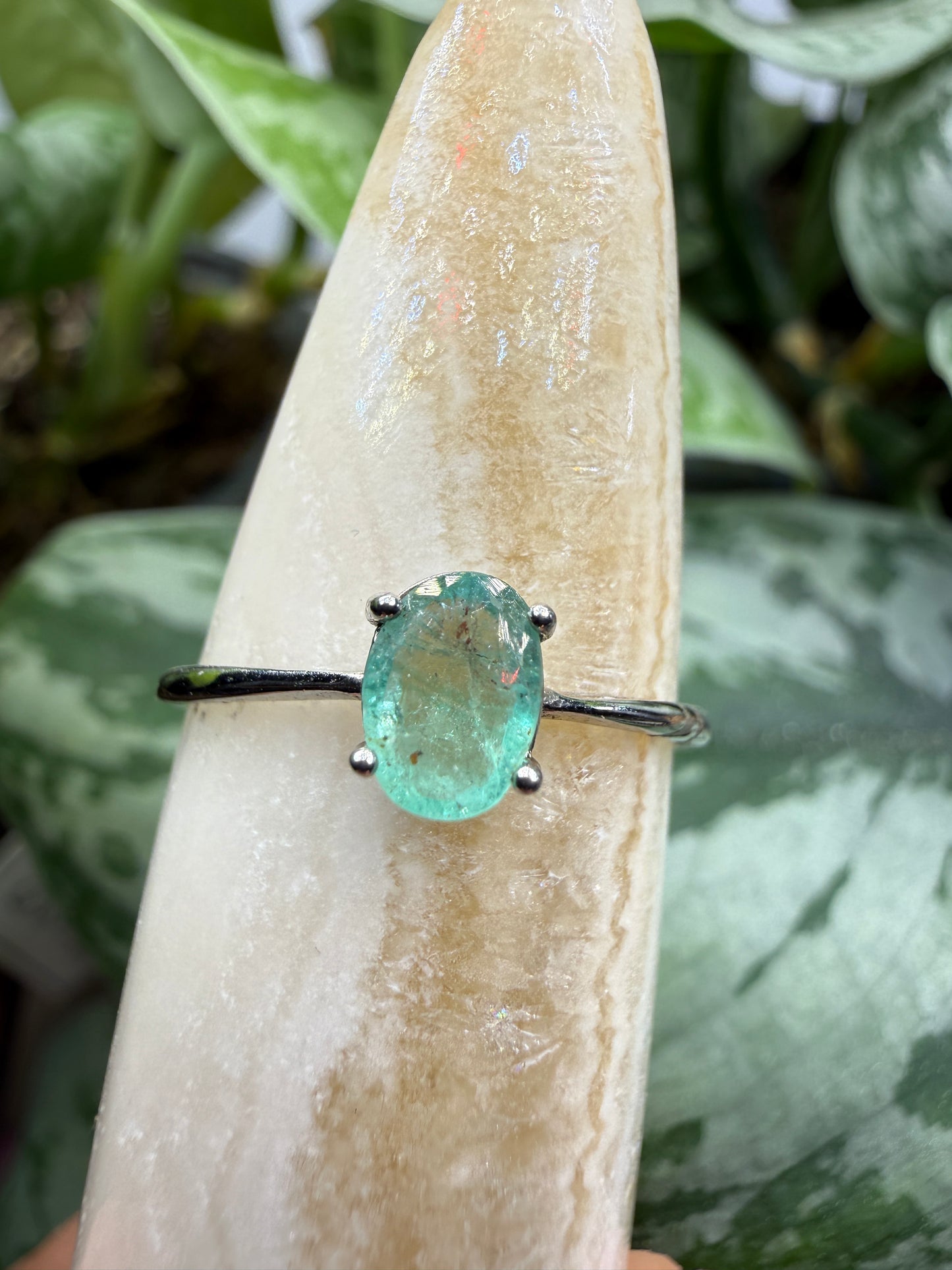 Faceted Emerald Adjustable Ring – .925 Sterling Silver