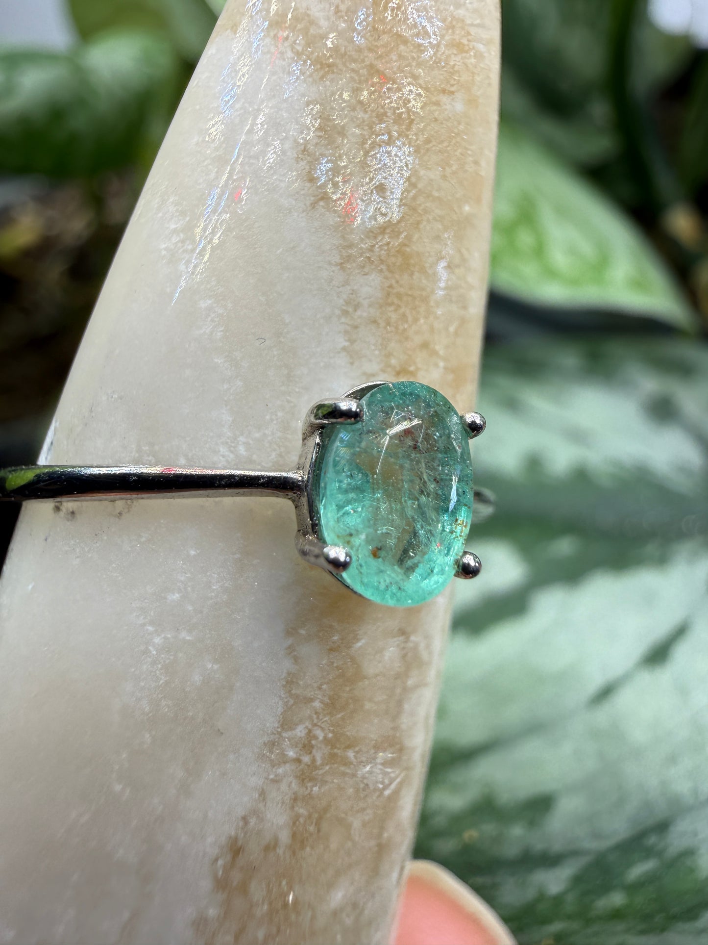 Faceted Emerald Adjustable Ring – .925 Sterling Silver