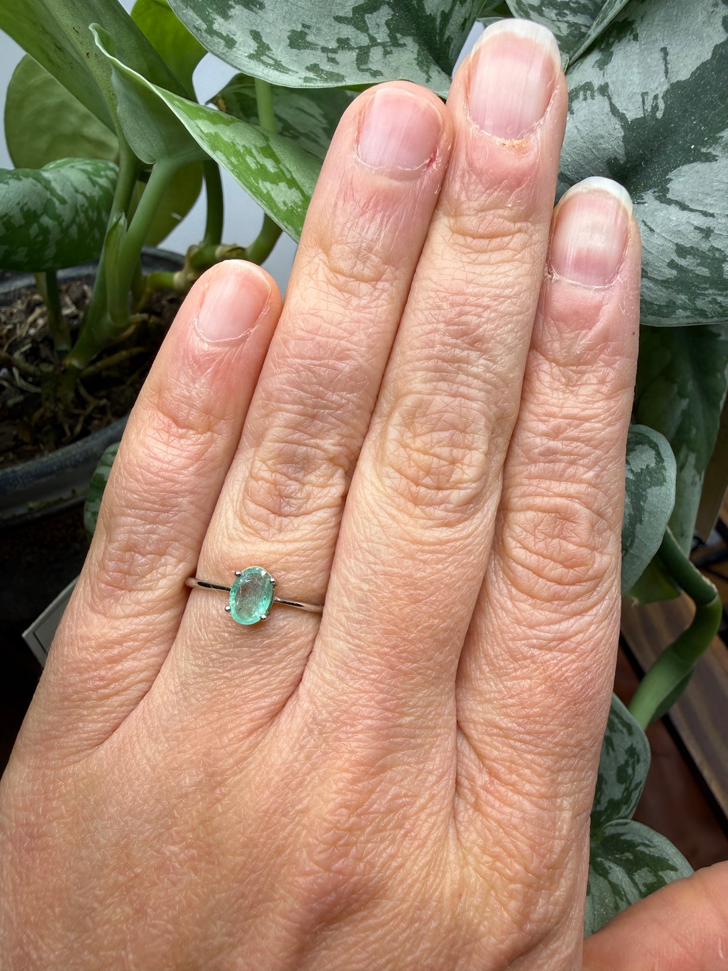 Faceted Emerald Adjustable Ring – .925 Sterling Silver