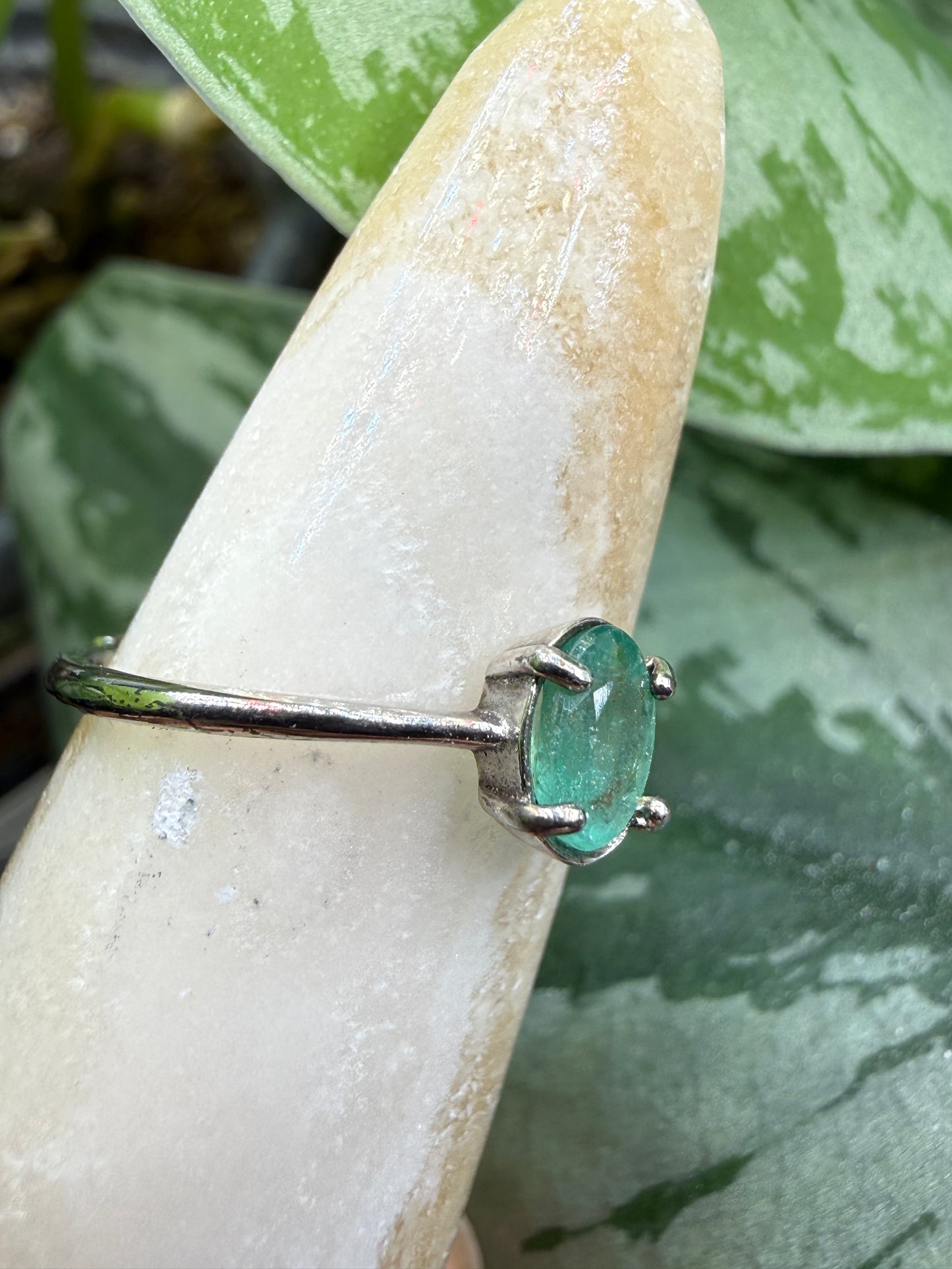 Faceted Emerald Adjustable Ring – .925 Sterling Silver