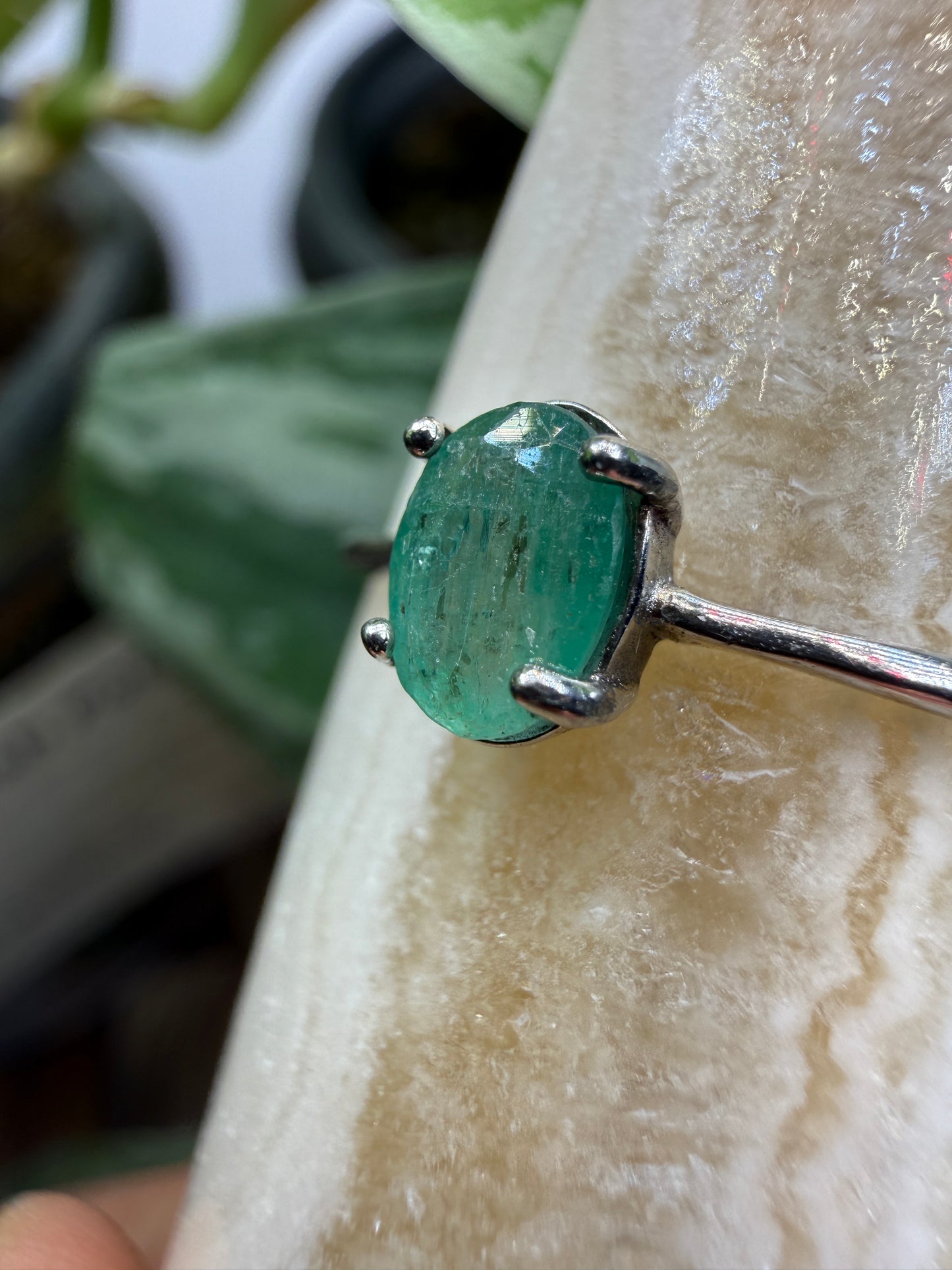 Faceted Emerald Adjustable Ring – .925 Sterling Silver