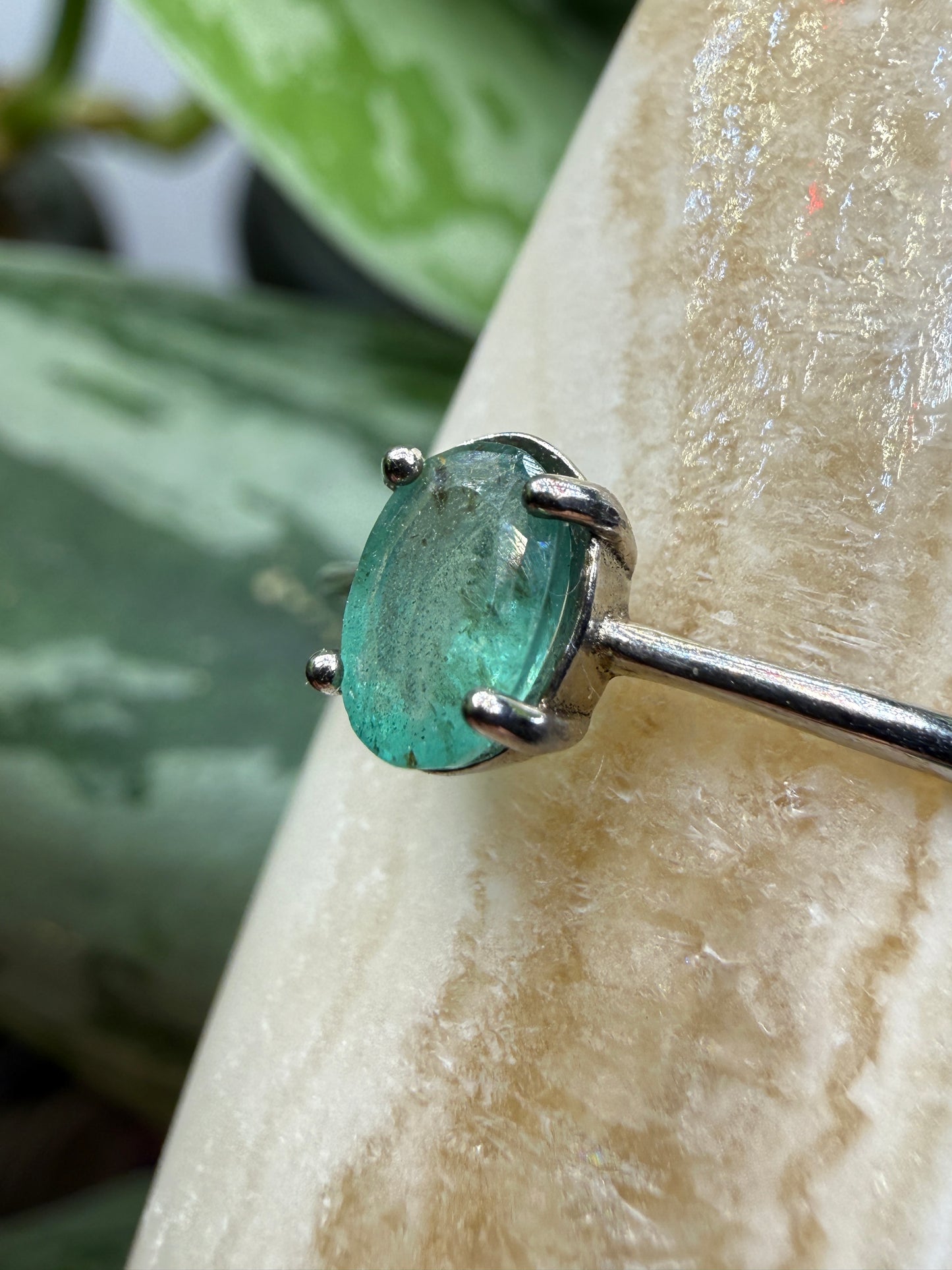 Faceted Emerald Adjustable Ring – .925 Sterling Silver