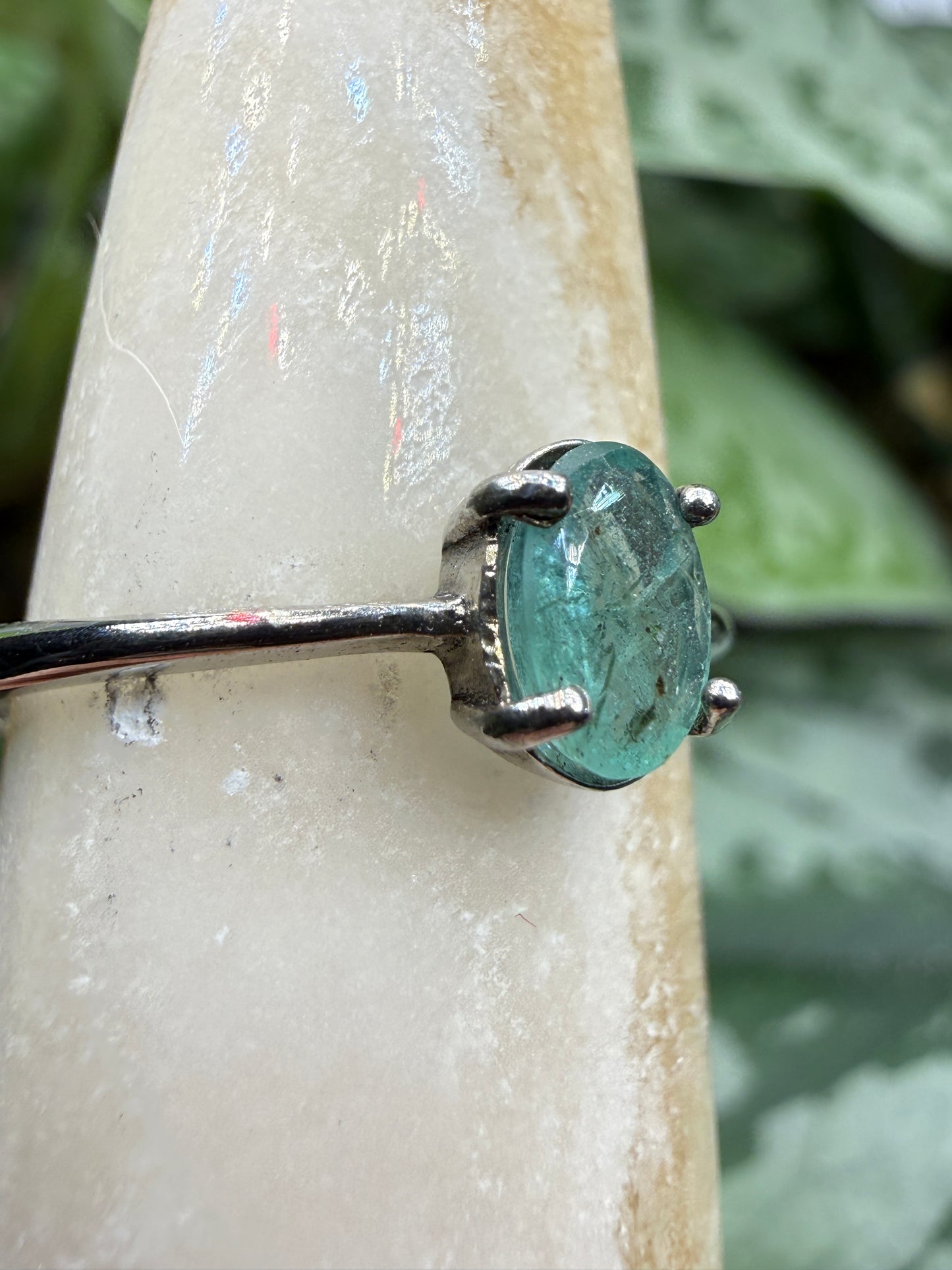 Faceted Emerald Adjustable Ring – .925 Sterling Silver