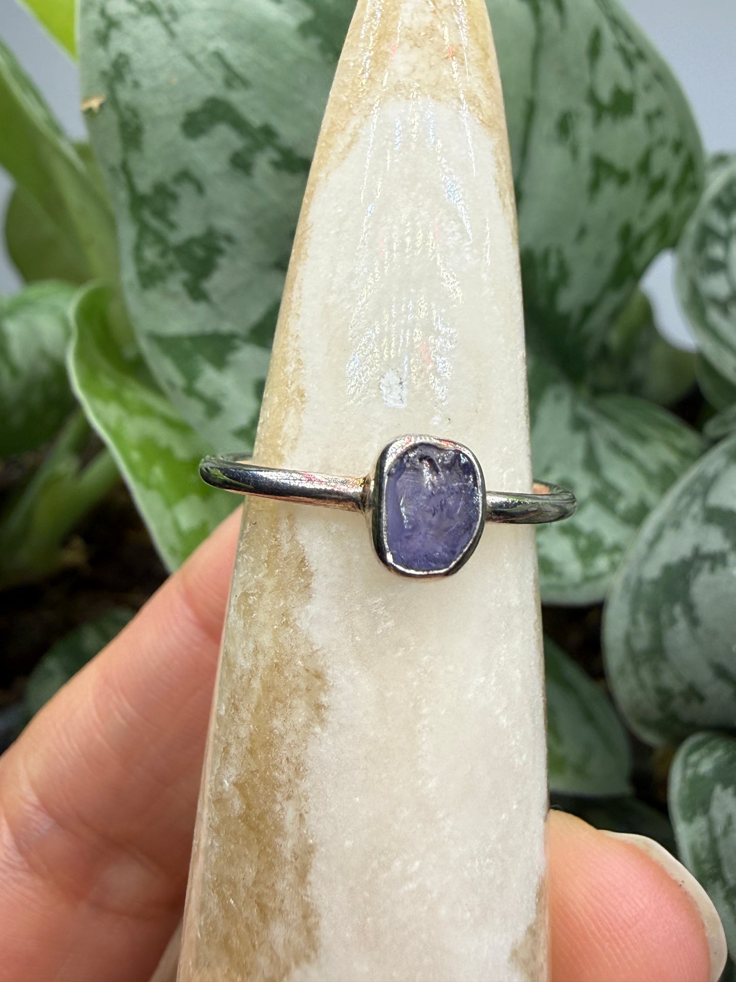 Natural Rough Tanzanite Ring Size 9 in .925 Sterling Silver- Freeform Bezel Setting