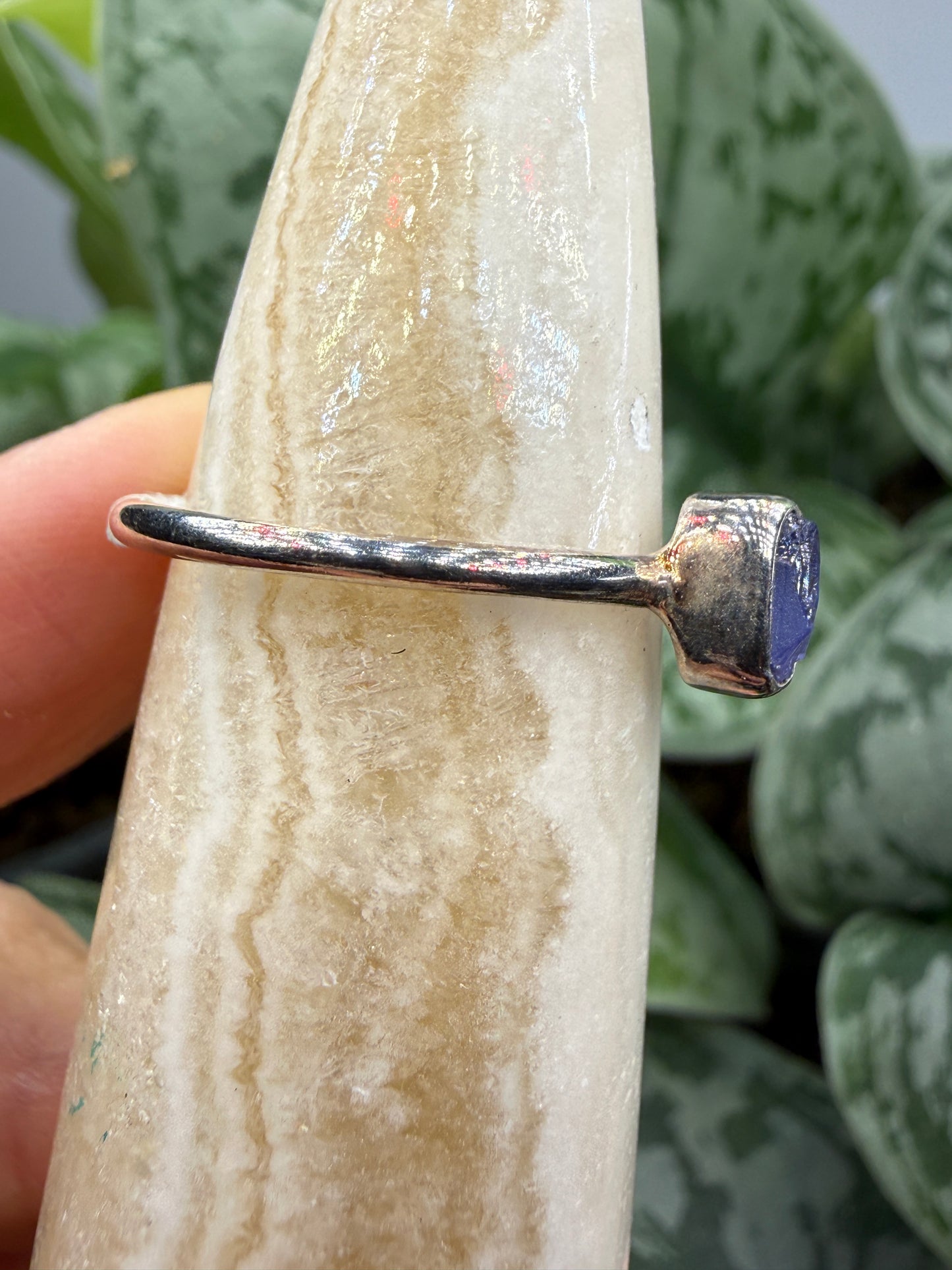 Natural Rough Tanzanite Ring Size 9 in .925 Sterling Silver- Freeform Bezel Setting