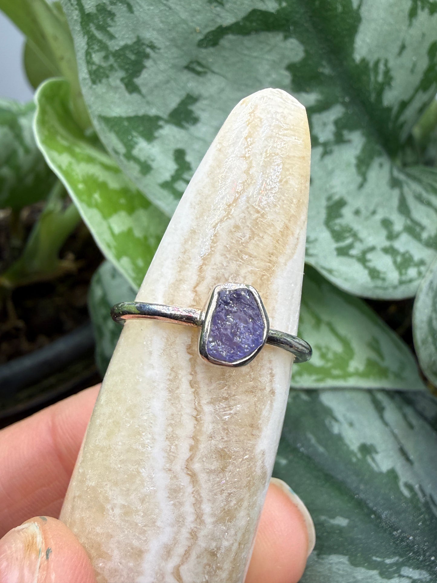 Natural Rough Tanzanite Ring Size 7 in .925 Sterling Silver- Freeform Bezel Setting