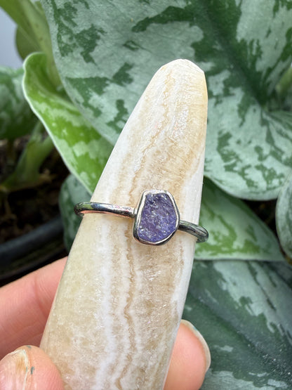 Natural Rough Tanzanite Ring Size 7 in .925 Sterling Silver- Freeform Bezel Setting