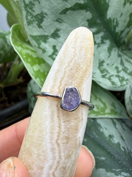 Natural Rough Tanzanite Ring Size 7 in .925 Sterling Silver- Freeform Bezel Setting