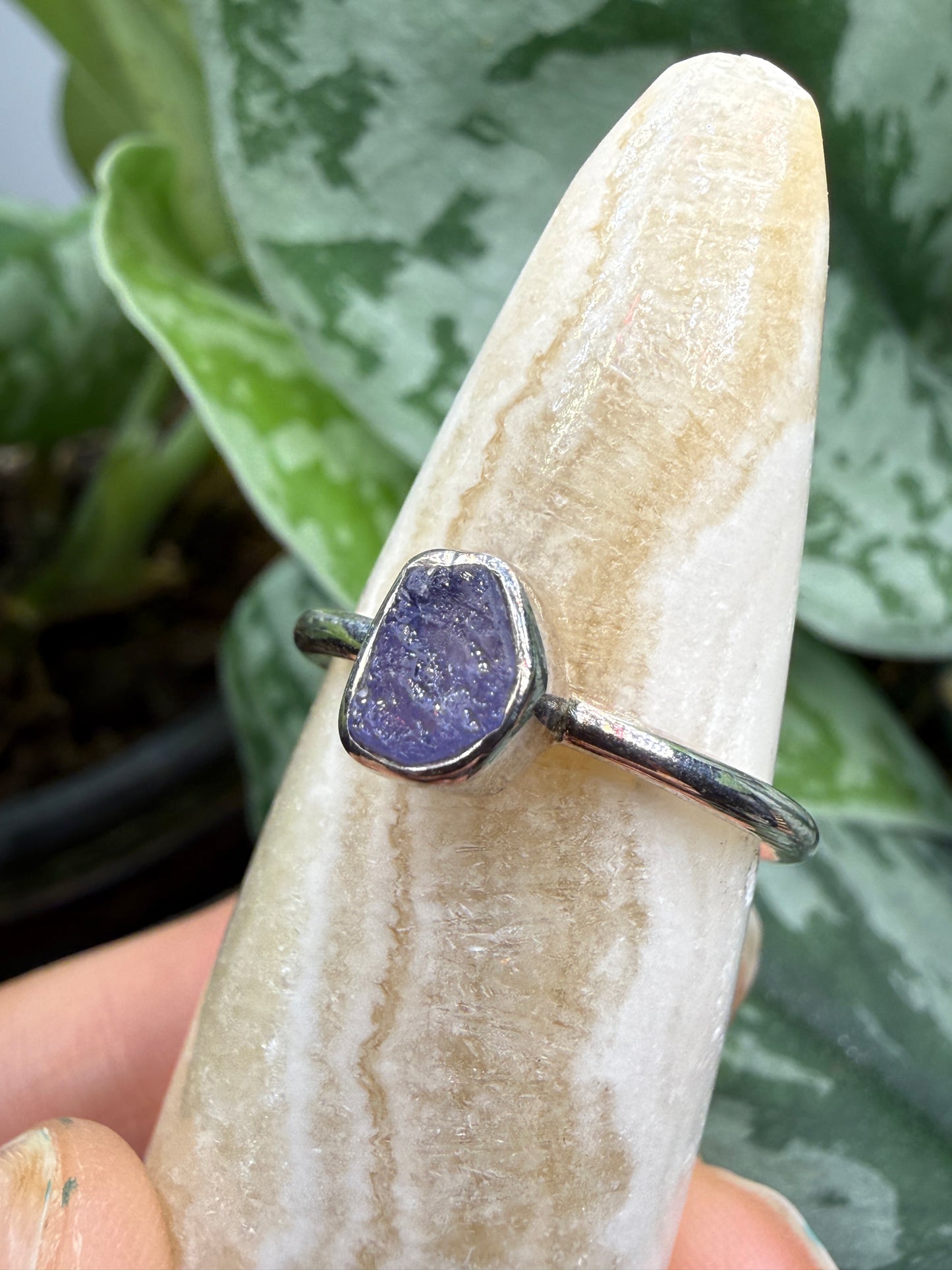 Natural Rough Tanzanite Ring Size 7 in .925 Sterling Silver- Freeform Bezel Setting
