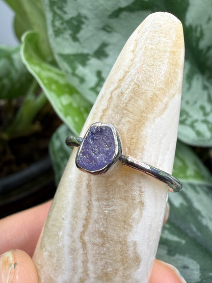 Natural Rough Tanzanite Ring Size 7 in .925 Sterling Silver- Freeform Bezel Setting