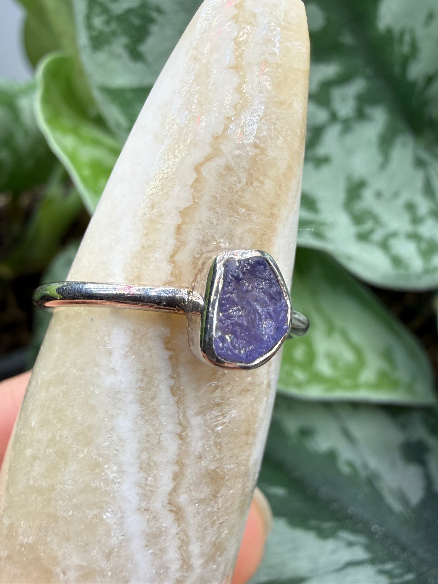 Natural Rough Tanzanite Ring Size 7 in .925 Sterling Silver- Freeform Bezel Setting