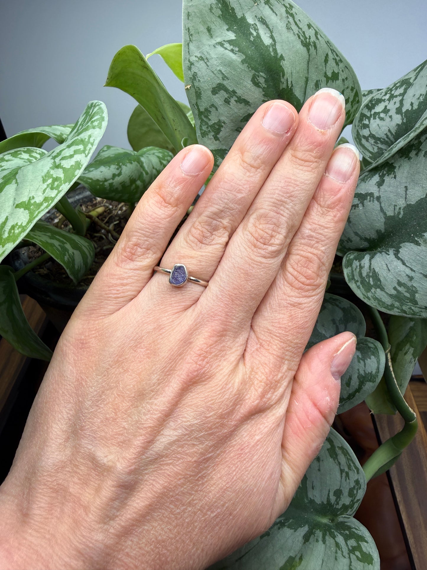 Natural Rough Tanzanite Ring Size 7 in .925 Sterling Silver- Freeform Bezel Setting