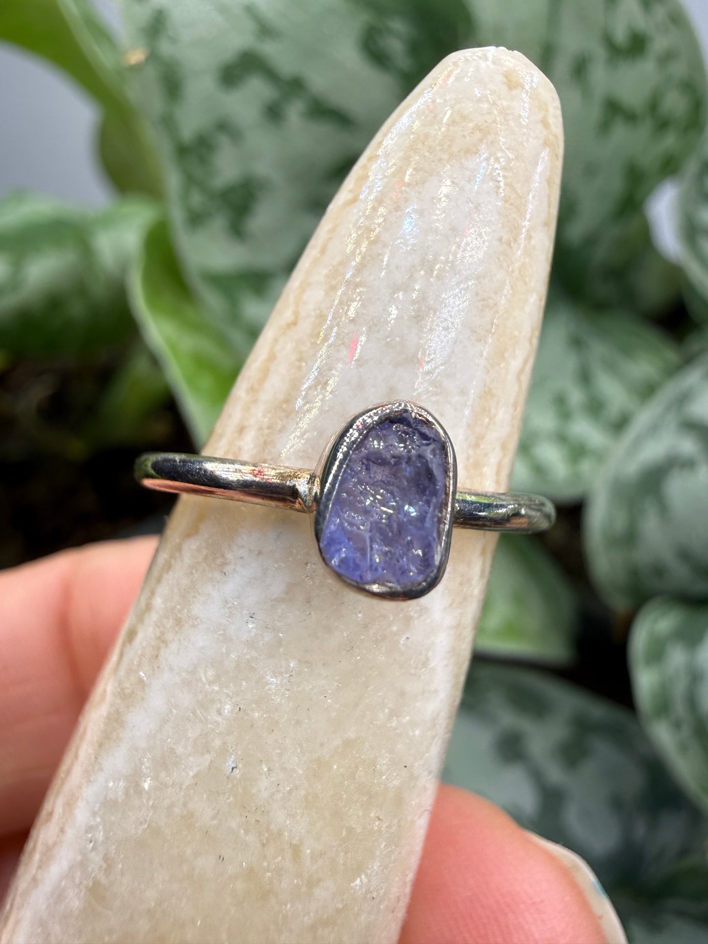 Natural Rough Tanzanite Ring Size 6 in .925 Sterling Silver- Freeform Bezel Setting
