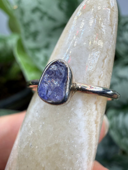 Natural Rough Tanzanite Ring Size 6 in .925 Sterling Silver- Freeform Bezel Setting