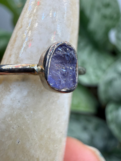 Natural Rough Tanzanite Ring Size 6 in .925 Sterling Silver- Freeform Bezel Setting