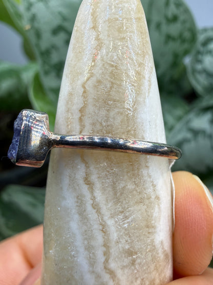 Natural Rough Tanzanite Ring Size 6 in .925 Sterling Silver- Freeform Bezel Setting
