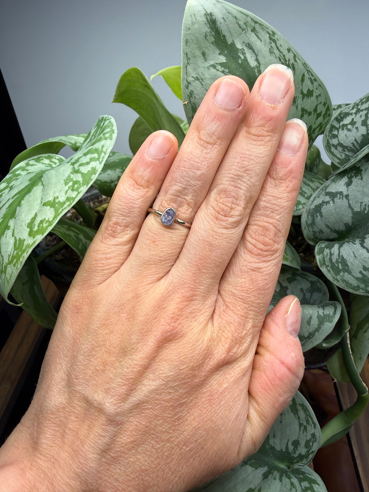 Natural Rough Tanzanite Ring Size 6 in .925 Sterling Silver- Freeform Bezel Setting
