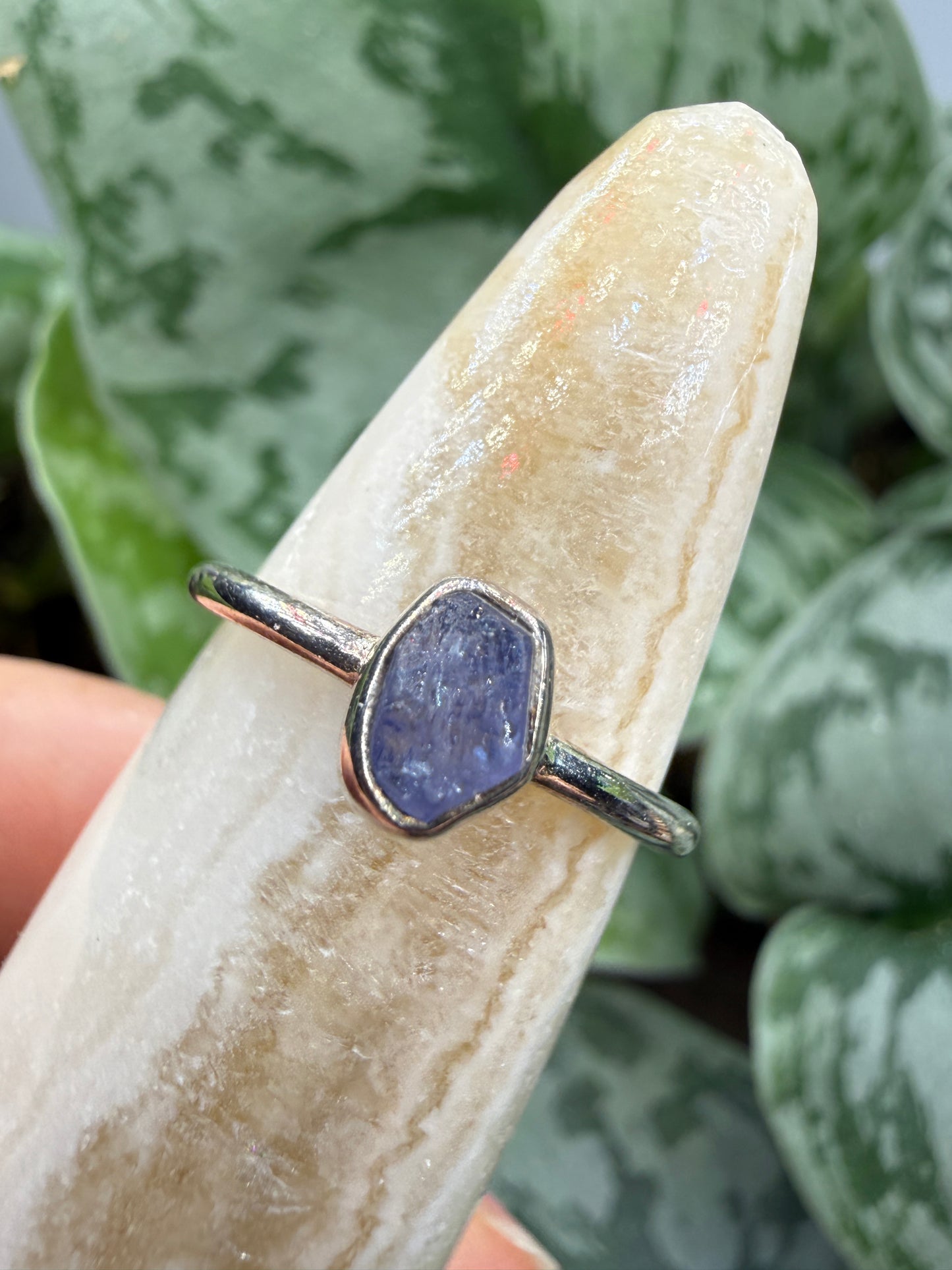 Natural Rough Tanzanite Ring Size 6 in .925 Sterling Silver- Freeform Bezel Setting