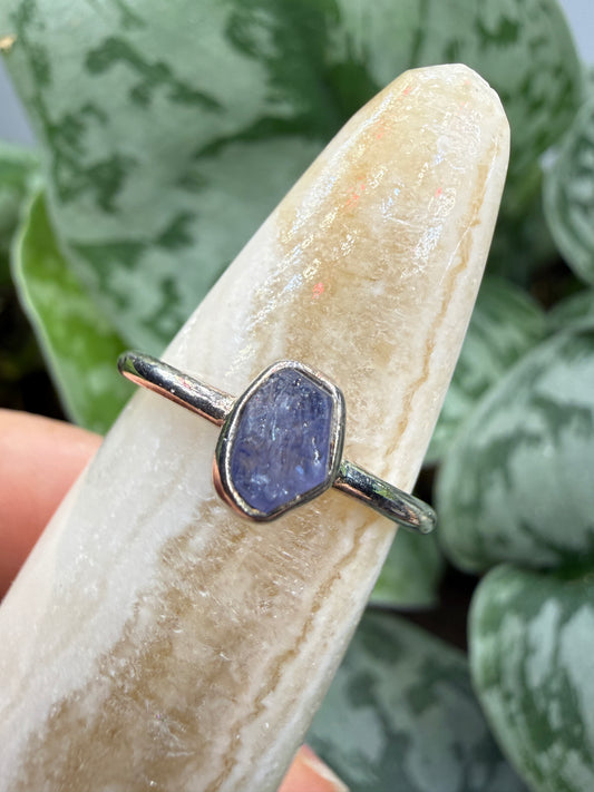 Natural Rough Tanzanite Ring Size 6 in .925 Sterling Silver- Freeform Bezel Setting