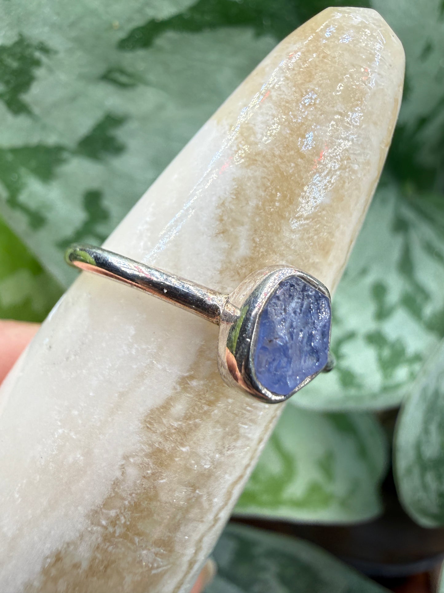 Natural Rough Tanzanite Ring Size 6 in .925 Sterling Silver- Freeform Bezel Setting