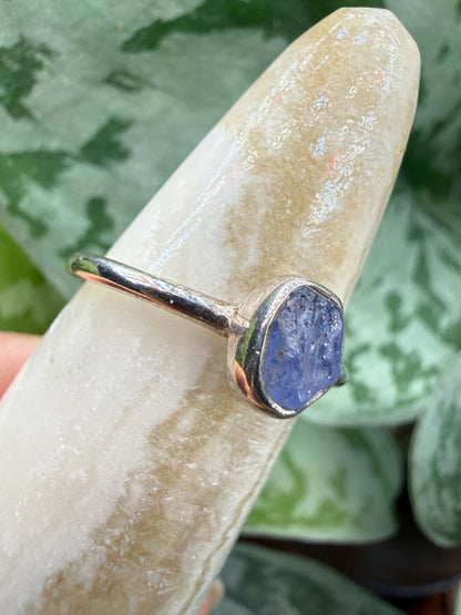 Natural Rough Tanzanite Ring Size 6 in .925 Sterling Silver- Freeform Bezel Setting