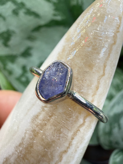Natural Rough Tanzanite Ring Size 6 in .925 Sterling Silver- Freeform Bezel Setting