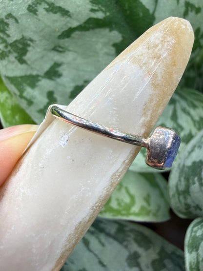 Natural Rough Tanzanite Ring Size 6 in .925 Sterling Silver- Freeform Bezel Setting