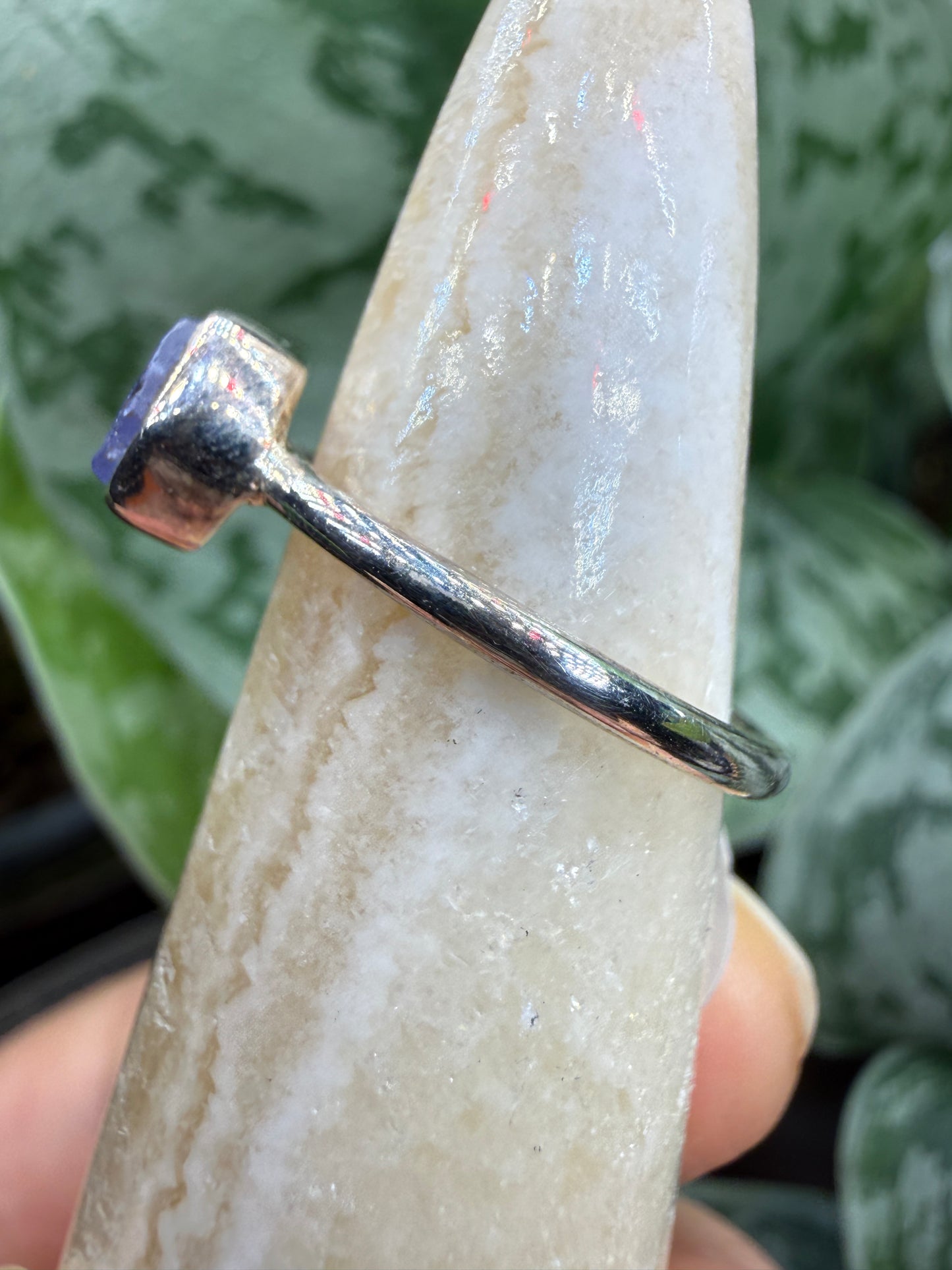 Natural Rough Tanzanite Ring Size 6 in .925 Sterling Silver- Freeform Bezel Setting