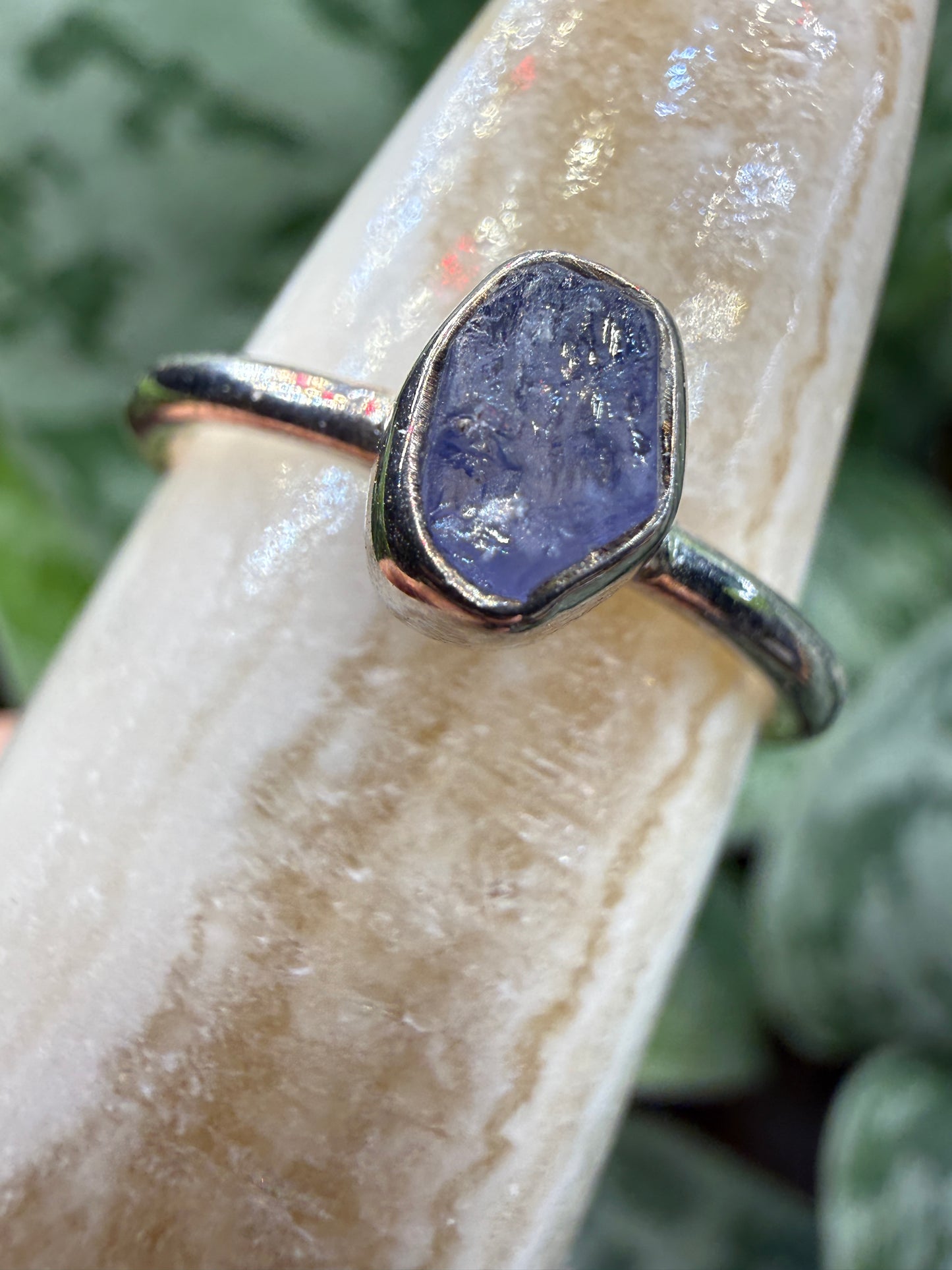 Natural Rough Tanzanite Ring Size 6 in .925 Sterling Silver- Freeform Bezel Setting