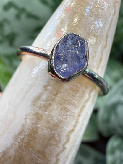 Natural Rough Tanzanite Ring Size 6 in .925 Sterling Silver- Freeform Bezel Setting