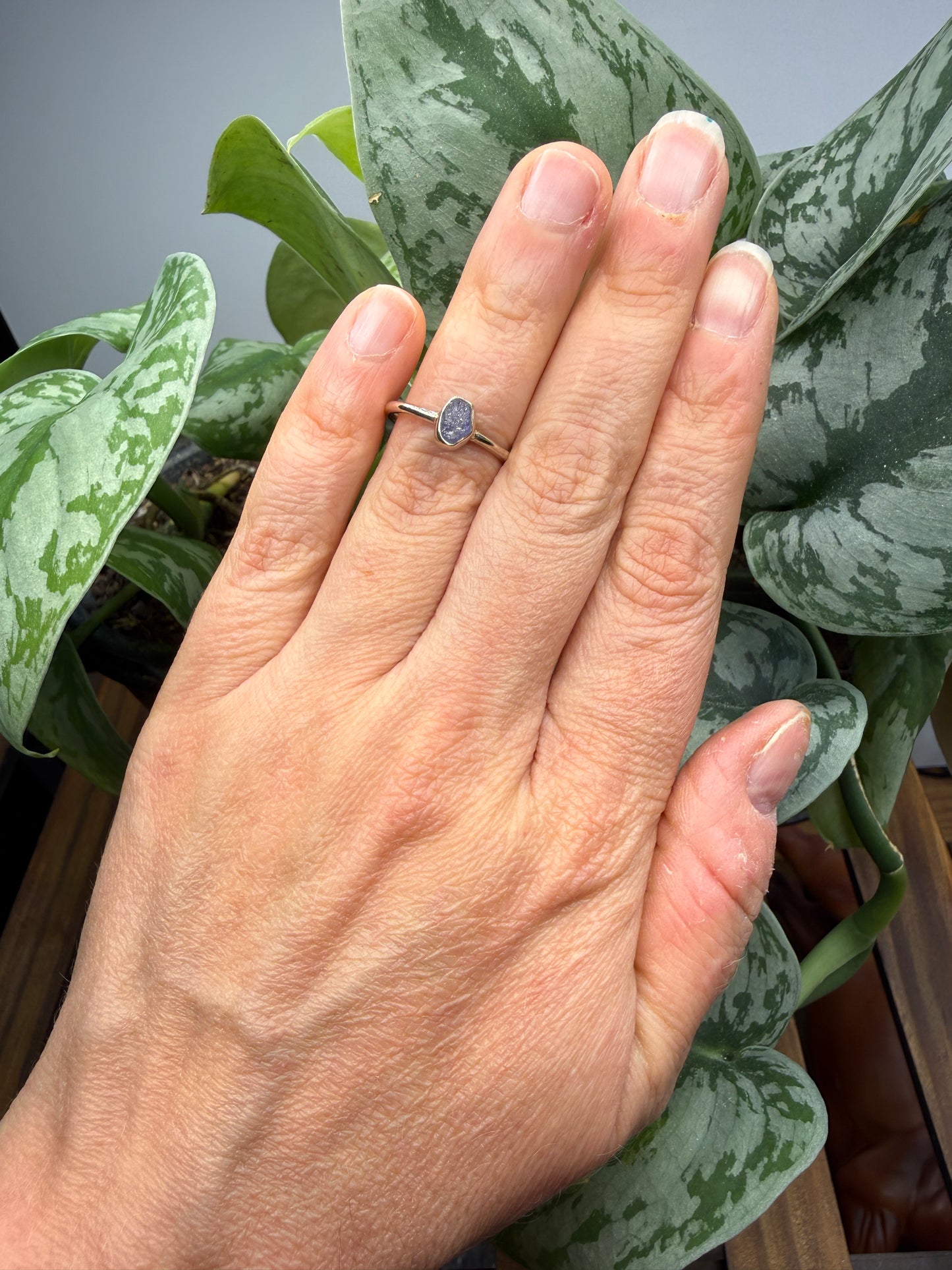Natural Rough Tanzanite Ring Size 6 in .925 Sterling Silver- Freeform Bezel Setting