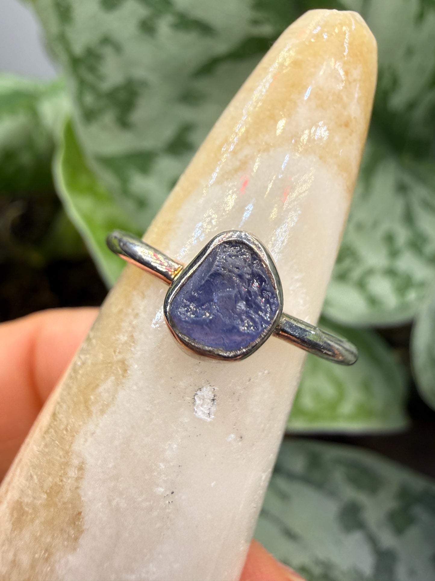 Natural Rough Tanzanite Ring Size 6 in .925 Sterling Silver- Freeform Bezel Setting