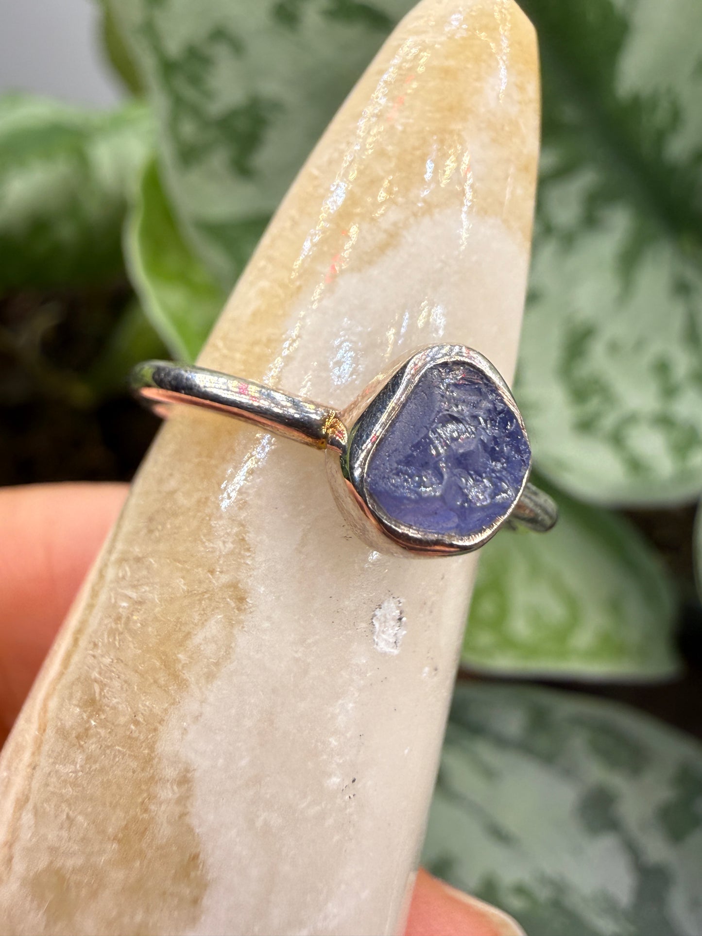 Natural Rough Tanzanite Ring Size 6 in .925 Sterling Silver- Freeform Bezel Setting