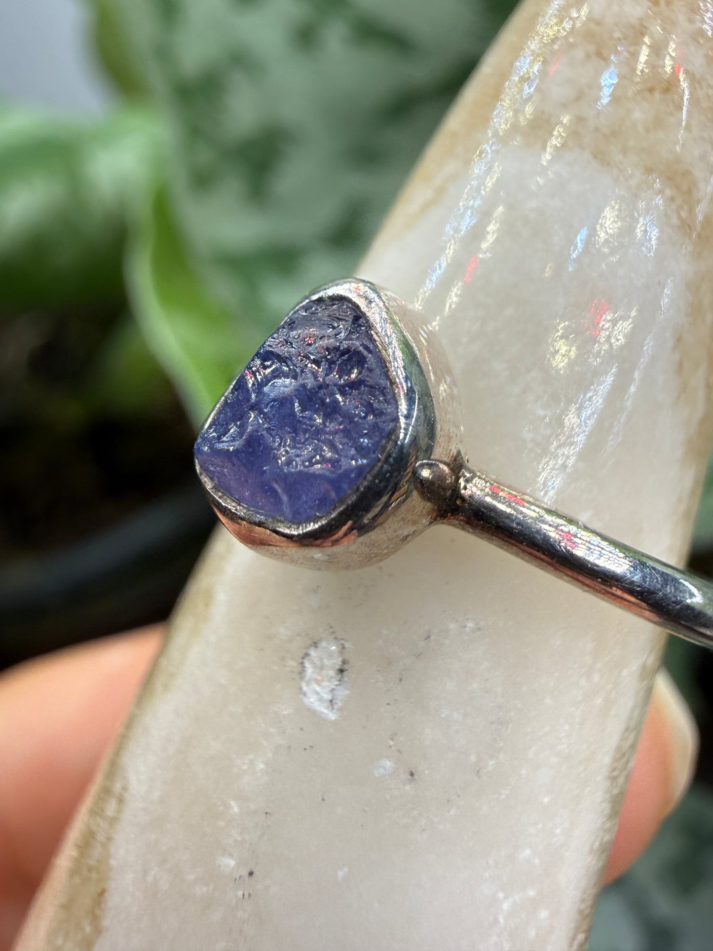 Natural Rough Tanzanite Ring Size 6 in .925 Sterling Silver- Freeform Bezel Setting